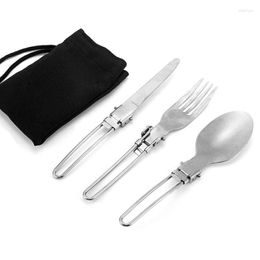 Dinnerware Sets 3Pcs/set Titanium Cutlery Set Ultra Lightweight Knife Fork Spoon For Home Use Travel Camping Picnic 2023