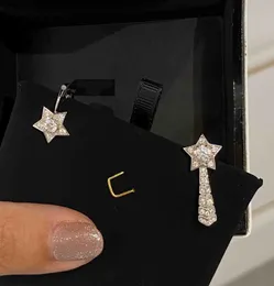 2023 V gold material Luxury quality charm stud earring with star shape and sparkly diamond in silver plated have box stamp PS7462B