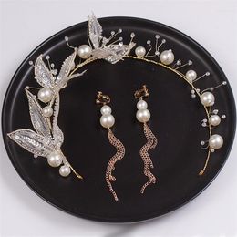 Hair Clips The Bride's Handmade Accessorized With Shiny Light Gld Leaf Hairpin Earrings And Wedding Pography Accessories