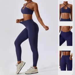 Active Sets Women's Sexy Tight Yoga Suit Set High Elastic Quick Dry Fitness Fitting Bra Pants Gym Sportwear