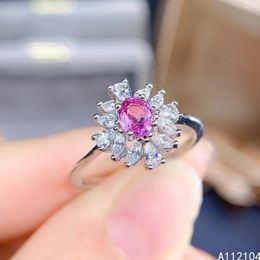 Cluster Rings KJJEAXCMY Fine Jewelry 925 Sterling Silver Inlaid Natural Pink Sapphire Girl Exquisite Elegant Flower Adjustable Gem Ring