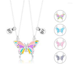 Pendant Necklaces 2PCS Friend Butterfly BFF Friendship Necklace For 2 Girls Lover Couple Long Distance Birthday Gifts