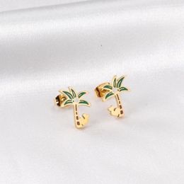 Stud Earrings Coconut Tree Children's Summer Beach Holiday Jewellery 316L Antiallergic Brincos Small Push Back 2023 Arrive