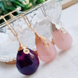 Pendant Necklaces Big Natural Amethysts Crystal Necklace Irregular Water Drop Pendulum Rock Mineral Pink Quartz Purple