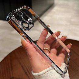 Luxury Plating Clear Full Camera Glass Protector Hard PC Cases Transparent Electroplated Lens Protection Shockproof For iPhone 15 14 13 12 11 Pro Max