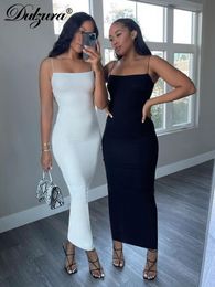 Basic Casual Dresses Dulzura Autumn Winter Women Solid White Black Strap Midi Dress Bodycon Sexy Streetwear Party Club Elegant Fashion Clothes 230815