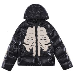 Men's Down Parkas Winter Retro Skeleton Parka Men Bright Jacket Hip Hop Street Harajuku Y2k Thicken Warm Padded Coats Loose Windproof Coat Unisex 230815