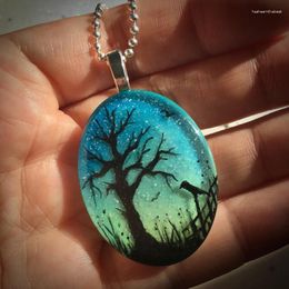 Pendant Necklaces Tree Necklace Hand-painted Original Art Glass Jewellery Night Sky Crown Halloween Gift