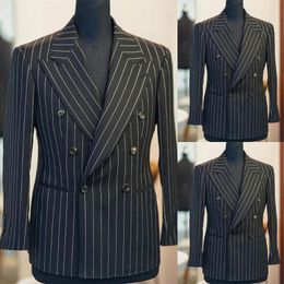 Men's Suits Business Pantsuits For Men Stripe Suit 2 Pcs Jacket Trousers Wedding Party Tuxedos Double Breasted Coat Customize