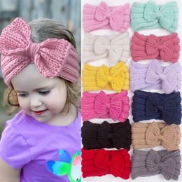 16214 Autumn Winter Infant Baby Knitted Hairband Bowknot Headband Candy Colour Headwrap Kids Warm Headbands Children Hair Accessory 12 Colours