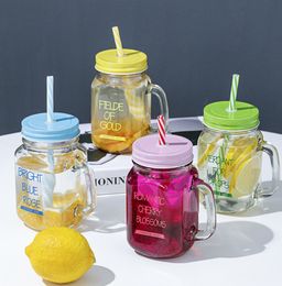 The latest 17oz gradient color Mason Cup with lid straw glass coffee mug, many style choices, support customization of any logo