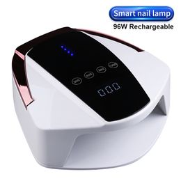Nail Dryers Rechargeable Nail UV Lamp 96W Nail Oven Wireless Pedicure Manicure Dryer LED Potherapy Light Cordless LED Nail Lamp 230818