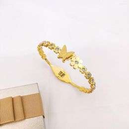 Bangle Butterfly Bracelets For Women Stainless Steel Crystal Flower Charm Cuff Gifts Her Jewellery