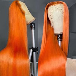 13x4 Orange Ginger Lace Front Human Hair Wigs Pre Plucked Straight 220%density 4x4 Closure Brazilian Glueless Wigs 30 32 34 Inch 360 Frontal