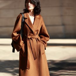 Womens Jackets Autumn Winter Cashmere Coat Fashion Luxury Wool Water Ripple Caramel Trench 230818