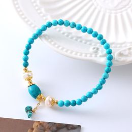 Strand Vintage Literature And Art Simple Turquoise Bracelet For Women Natural Freshwater Baroque Pearl Girlfriend Nice Jewelry