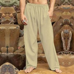 Men's Pants Drawstring Casual Streetwear Elastic Waist Wide Leg Sport Trousers Solid Color Mid-rise For A