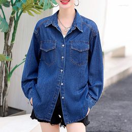 Women's Jackets Spring Autumn Vintage Denim Jacket Women Outerwear Single Breasted Long Sleeve Shirt Jeans Coat Female Y2k Streetwear