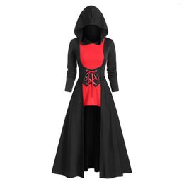 Casual Dresses 2023 Autumn And Winter European American Women's Mid Length Contrast Color Cloak Phynedi Medieval Dress Cosplay