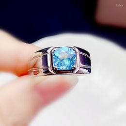 Cluster Rings Men Ring Natural Real Blue Topaz Round 6 6mm 1ct Gemstone 925 Sterling Silver For Or Women J225250