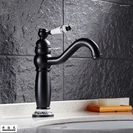 Bathroom Sink Faucets Black Bronze Faucet Antique Washbasin Full Copper Height And Cold Retro Basin Ceramic