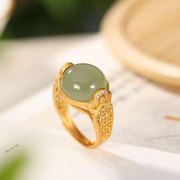 Cluster Rings Ancient Gold Technology Inlaid Crystal Round Natural An Jasper For Women Opening Adjustable Classic Design Jewellery