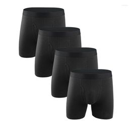 Underpants Pure Cotton Men Boxer Shorts 4Pcs/Lot Fashion Solid Colour Opening Mid Waist Lengthen Plus Size Male Boyshorts Panties