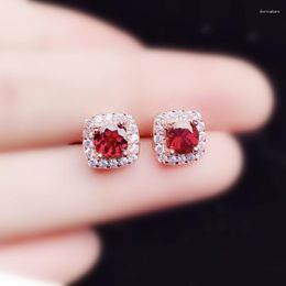 Stud Earrings Natural Real Red Garnet Or Peridot Square Earring 5 5mm 0.8ct 2pcs Gemstone 925 Sterling Silver Fine Jewellery X21887