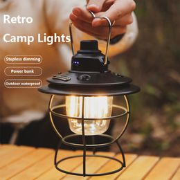 Portable Lanterns Retro Portable Camping Light Rechargeable Light Hanging Lamp Home 3 Modes Dimmable Torch with USB Lantern Camping Lighting 230820