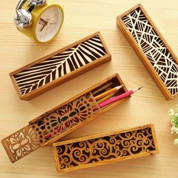 Vintage Style Convenient Hollow Wood Pencil Case Jewelry Storage Box Wooden Organizer Drawer Pen Holder School Gift