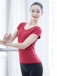 Stage Wear Training Fitness Women's Ballet Dance Tops Round Neck Solid Color Slim Fit Dancing Yoga Clothes