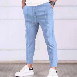 Men's Pants Big Tall Mens Casual Linen Loose Fit Straight Legs Elastic Waist Trousers Summer Beach