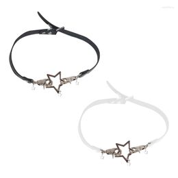 Chains Q0KE Harajuku Pentagram Leather Choker For Women Sweet Cool Trend Collar Necklace Punk Dark Accessories Y2k Jewellery