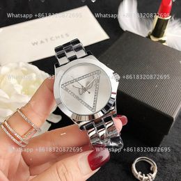 Brand Watch Women Girl Diamond Triangle Style With Luxury Logo Metal Steel Band Quartz Wrist Watches GS 37