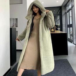 Women's Fur Warmth Tops Winter Coat Women Faux Hair Coats Hooded Imitation Mink Long Jacket Loose Thick Warm