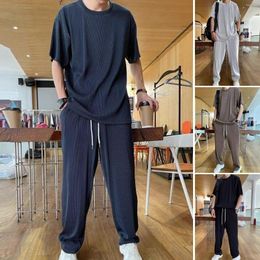 Men's Tracksuits Chic Men Top Pants Set Elastic Waist Wide Legs Plus Size T-shirt Casual Summer Tracksuit Clothes