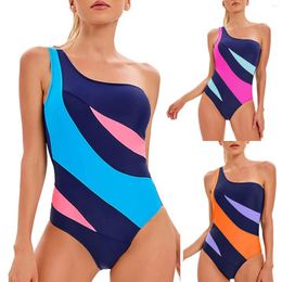 Women's Swimwear Luxury 2023 Women Sex Colour Matching Swimsuit One Shoulder One-Piece Conservative Bathing Suit Beachwear