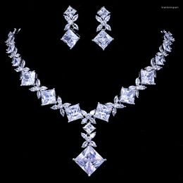 Necklace Earrings Set Emmaya Brand Cubic Zircon Bridal Silver Colour Wedding Jewellery Parure Bijoux Femme Party