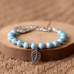 Charm Bracelets Ceramic Beaded Bracelet For Women Hollow Leaf Pendant Men Bangle Silver Color Beads Alloy Fish Open Bangles Gift