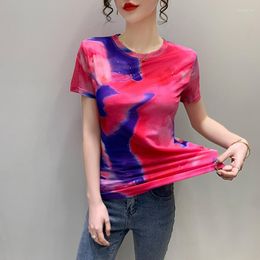 Women's T Shirts 2023 Summer Thin Mesh Slim Stretch Graphic Tees Woman Tshirts Clothing Gradient Printed Comfy Shirt Tide Tops