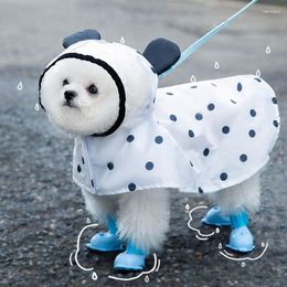 Dog Apparel Dog's Raincoat Waterproof Dots Pattern Bear Ear Design With Hat Tractable Cute Puppy Summer All Pet's Supplies