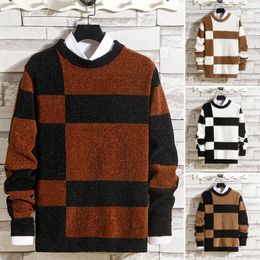 Men's Sweaters Colour Matching Sweater Colorblock Knitted Winter Thick Soft Stylish Pullovers For Outdoor Comfort Men Slim Fit