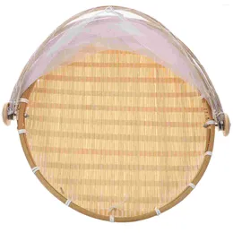 Dinnerware Sets Net Cover Bamboo Basket Woven Sieve Steamed Bun Tray Household Dustpan Drying Ware