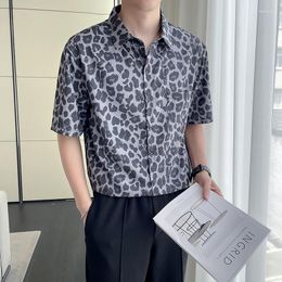 Men's Casual Shirts Fashion Summer Sexy Leopard Print Short Sleeve For Men Clothing 2023 Turn Down Collar Loose Thin Tuxedo Blouses