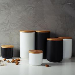 Storage Bottles Spice Grain Tea Tank Pot Organizer Lid Jar Wood Coffee Container With Ceramic Bottle Sealed