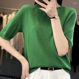 Women's T Shirts Spring And Summer First-Line Ready-To-Wear Pure Wool Short-Sleeved T-Shirt With Round Neck Western Cashmere
