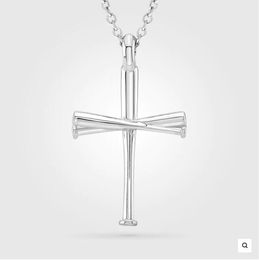 Titanium Sport Accessories STERLING ORIGINAL BASEBALL BAT CROSS PENDANT strikeout K Baseball with ball on top Necklace Momma