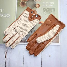 Five Fingers Gloves Goatskin Touch Screen Leather Women s Motorcycle Riding Unlined Four Seasons Thin Car Driving Full Finger Driver 230818