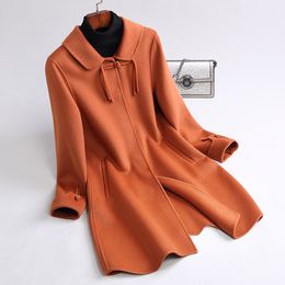 501m541# chinoiserie çift taraflı kaşmir ceket kadınlar orta sonbahar ve kış yünlü ceket düz tüp