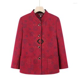 Women's Jackets Middle-Aged Elderly Women Coat Spring Autumn Embroidery Jacket Tops Casual Loose Single-Breasted Outerwear Female